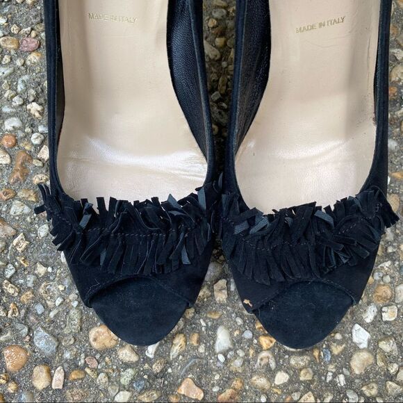 BUTTER Black Suede Peep Toe Stiletto Pumps 9.5 - Picture 4 of 7